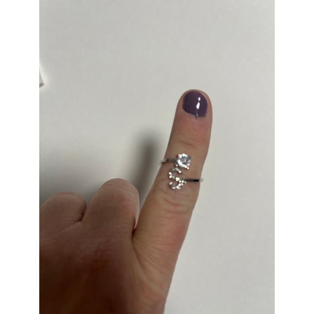 Stainless Steel Letter S Initial Bypass Ring Women Size 8 Silver Tone Crystal